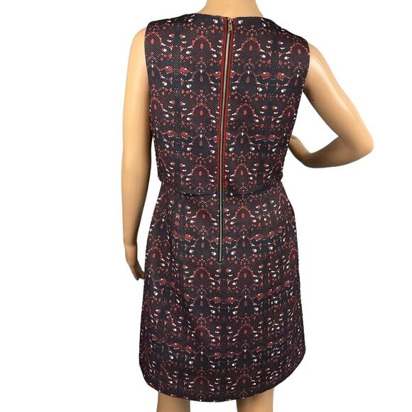 McGinn Laser Cut Sheath Dress Rust Navy Blue Geometric Floral Size 6 - Picture 3 of 9